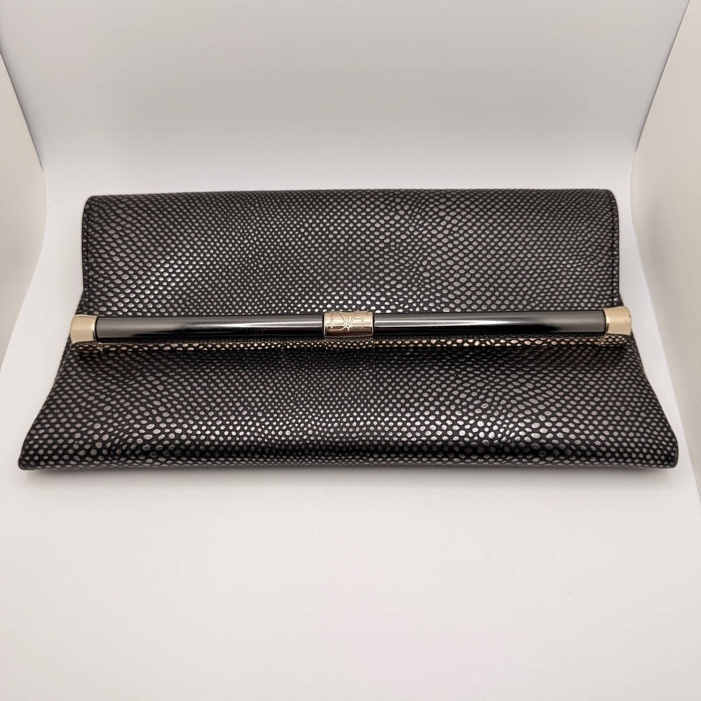 DVF Black Textured Clutch with Gold Accents